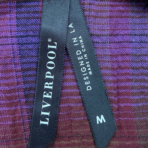 Liverpool Purple & Red Plaid Cuffed Long Sleeve Soft Top Women’s Medium - Picture 2 of 9